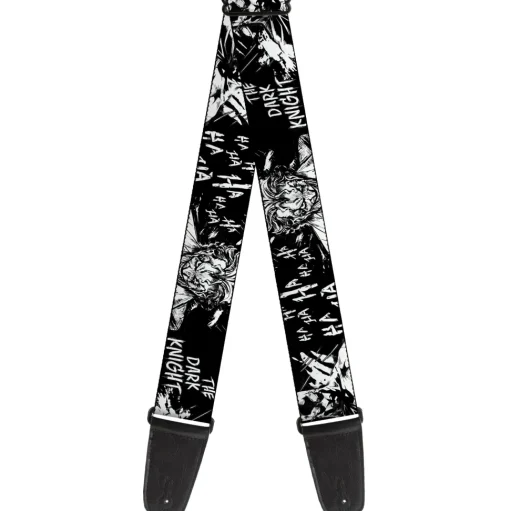 Guitar Strap - Batman THE DARK KNIGHT and Joker Smiling Sketch Close-Ups Black/White