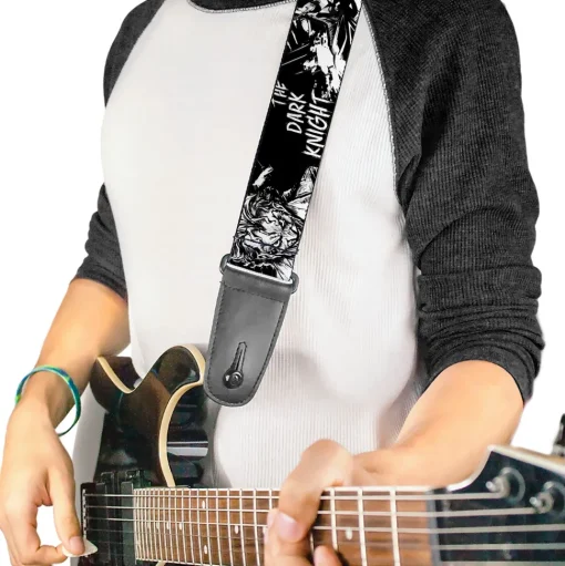 Guitar Strap - Batman THE DARK KNIGHT and Joker Smiling Sketch Close-Ups Black/White