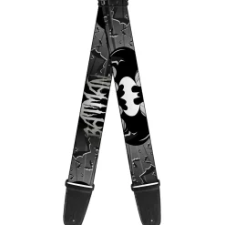 Guitar Strap - BATMAN w Bat Signals & Flying Bats Black White