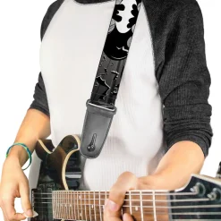 Guitar Strap - BATMAN w Bat Signals & Flying Bats Black White
