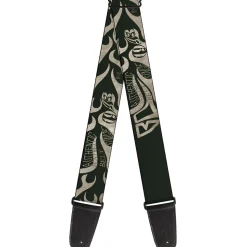 Guitar Strap - BD AUTHENTIC SEATBELT BELT SINCE 1993 Flames Olive Tan