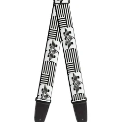 Guitar Strap - BD Logo American Stripe Flag White Black