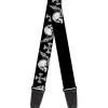 Guitar Strap - BD Skulls w Wings Black White