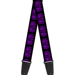 Guitar Strap - BD Skulls w Wings Black Purple