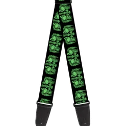 Guitar Strap - BD Skulls w Wings Black Green