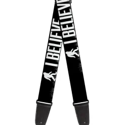 Guitar Strap - Bigfoot Silhouette I BELIEVE Black Gray White