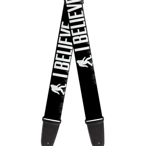 Guitar Strap - Bigfoot Silhouette I BELIEVE Black Gray White