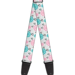 Guitar Strap - Bird Tapestry White Gray Turquoise Pink