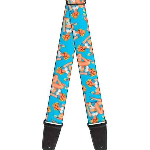 Guitar Strap - Blonde Pin Up Girl Bright Blue