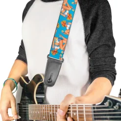 Guitar Strap - Blonde Pin Up Girl Bright Blue
