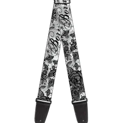Guitar Strap - Born to Blossom Black White