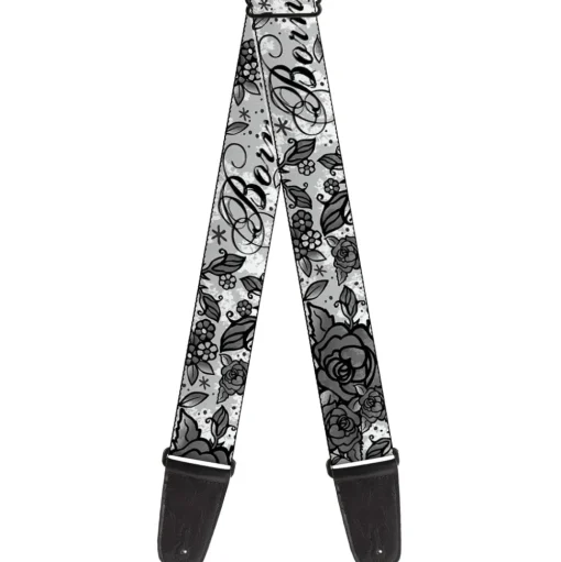 Guitar Strap - Born to Blossom Black White