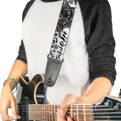 Guitar Strap - Born to Blossom Black White