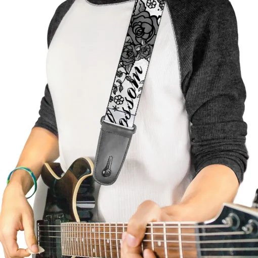Guitar Strap - Born to Blossom Black White