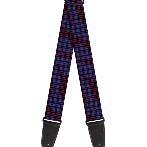 Guitar Strap - Buffalo Plaid Abstract White Black Turquoise