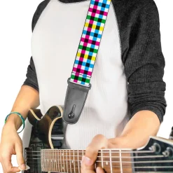 Guitar Strap - Buffalo Plaid White Multi Color