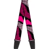 Guitar Strap - Buffalo Plaid Abstract White Black Fuchsia