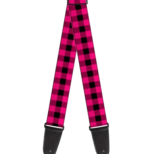 Guitar Strap - Buffalo Plaid Black Fuchsia