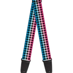 Guitar Strap - Buffalo Plaid Turquoise Fuchsia Fade