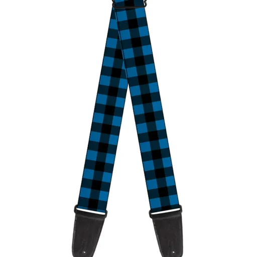 Guitar Strap - Buffalo Plaid Black Turquoise