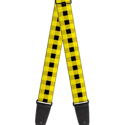 Guitar Strap - Buffalo Plaid Black Neon Yellow