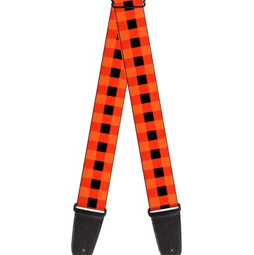 Guitar Strap - Buffalo Plaid Black Orange