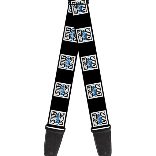 Guitar Strap - BUILT FORD TOUGH Logo2 Black White Blue