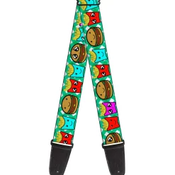 Guitar Strap - Burger & Fries Cartoon Straight Green Tablecloth