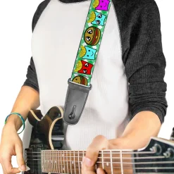 Guitar Strap - Burger & Fries Cartoon Straight Green Tablecloth
