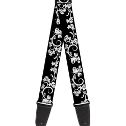 Guitar Strap - Butterfly Garden 2 Black White