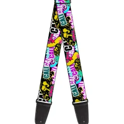 Guitar Strap - Cali Bear CALI Graffiti Pot Leaves Black Multi Color