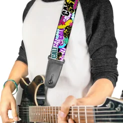 Guitar Strap - Cali Bear CALI Graffiti Pot Leaves Black Multi Color