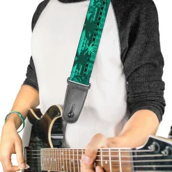 Guitar Strap - Cali Bear Palm Trees Geometric Green