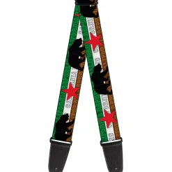 Guitar Strap - Cali Bear Silhouette & Star CALIFORNIA REPUBLIC Green White Brown Black Red