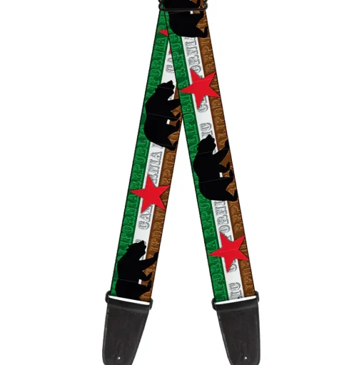 Guitar Strap - Cali Bear Silhouette & Star CALIFORNIA REPUBLIC Green White Brown Black Red