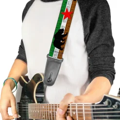 Guitar Strap - Cali Bear Silhouette & Star CALIFORNIA REPUBLIC Green White Brown Black Red