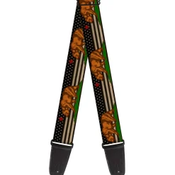 Guitar Strap - Cali Bear Star US Flag Stretch Black White Red