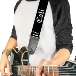 Guitar Strap - CALI Old English Black White