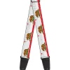 Guitar Strap - CALIFORNIA Bear Star Crackle Stripe White Gray Red