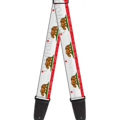 Guitar Strap - CALIFORNIA Bear Star Crackle Stripe White Gray Red