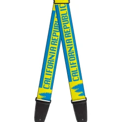 Guitar Strap - CALIFORNIA REPUBLIC Bear Stars Silhouette Yellow Blue