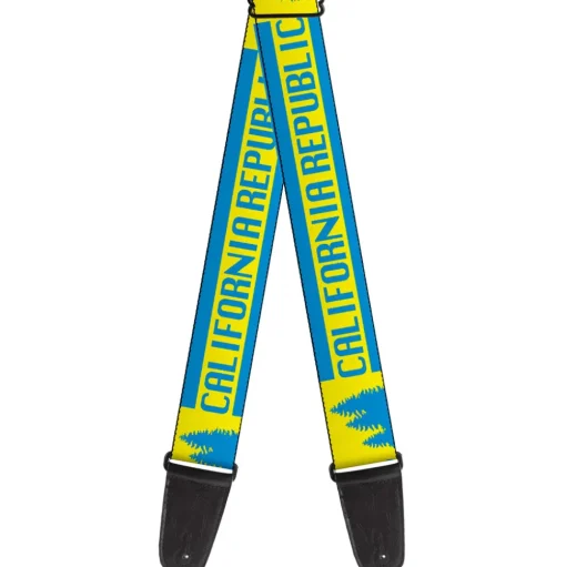 Guitar Strap - CALIFORNIA REPUBLIC Bear Stars Silhouette Yellow Blue