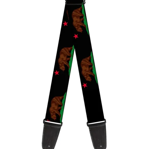 Guitar Strap - California Flag Bear Black