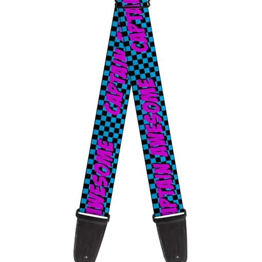 Guitar Strap - CAPTAIN AWESOME Turquoise Checker Fuchsia