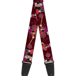 Guitar Strap - Captain Hook Poses Nautical Elements Burgundy