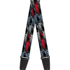 Guitar Strap - Cars 3 Car Profile Stripe Blocks Black Grays Blue Red