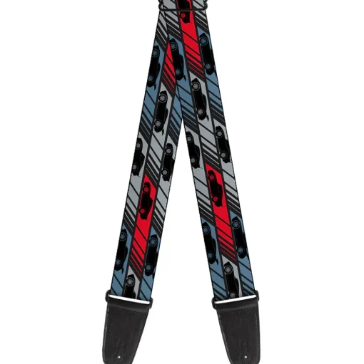 Guitar Strap - Cars 3 Car Profile Stripe Blocks Black Grays Blue Red