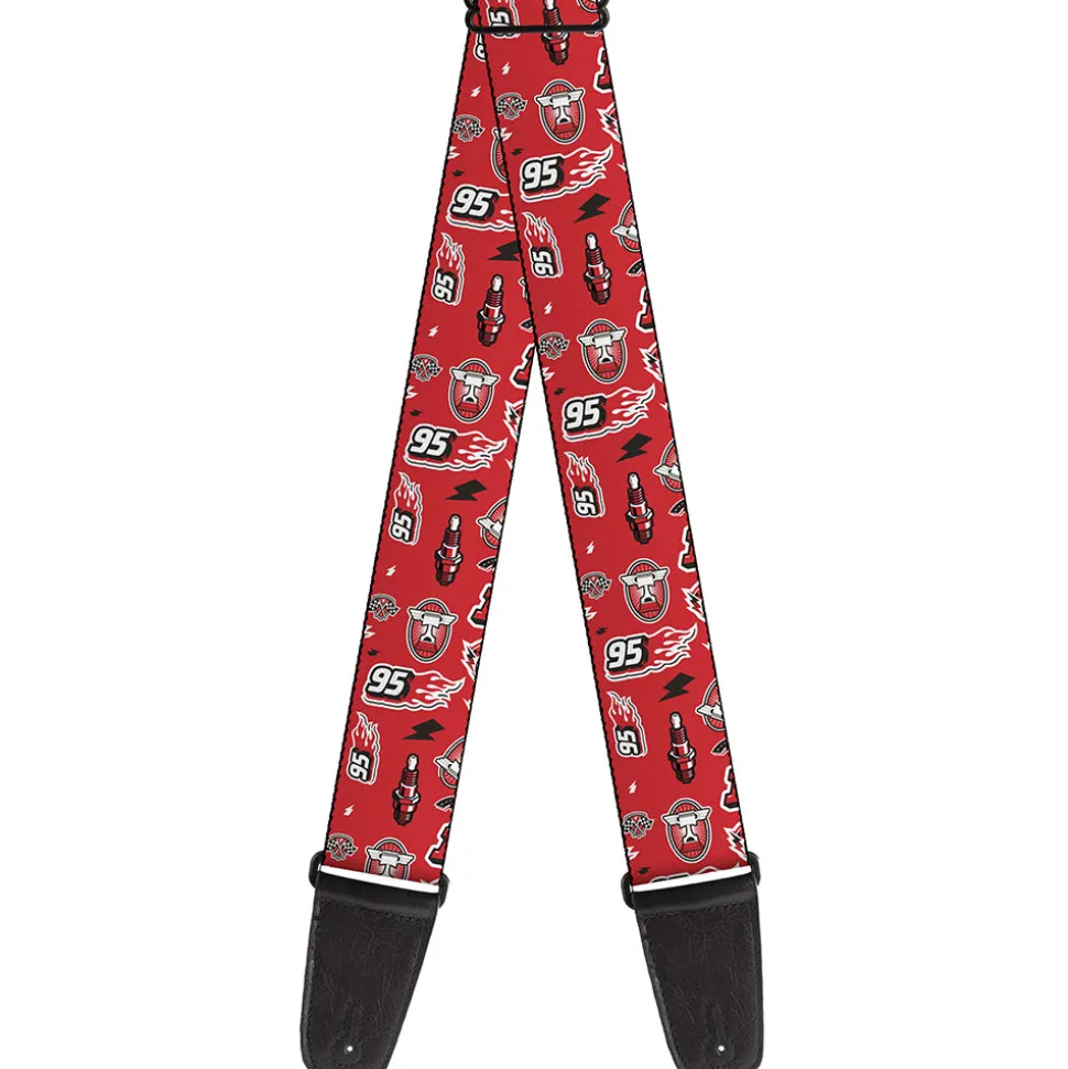 Guitar Strap - Cars 3 Icons Scattered Red Black White