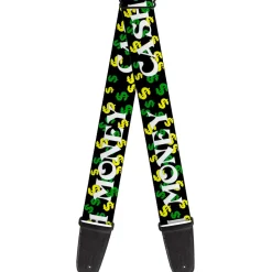 Guitar Strap - CASH MONEY w $$$ Black White Yellow Green