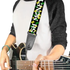 Guitar Strap - CASH MONEY w $$$ Black White Yellow Green